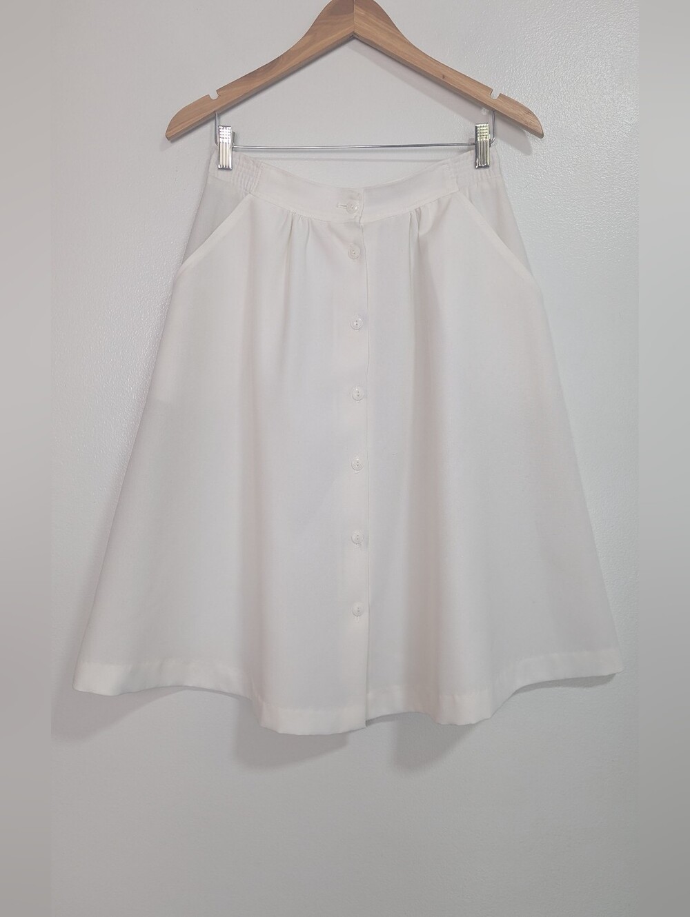 Vintage Sears The Fashion Place Size 8P White Button-Front A-Line Skirt